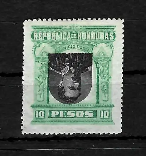 Honduras: 10 Pesos-Louis Bogran kopfstehendes Mittelstück, Falz #46K, blassgrün