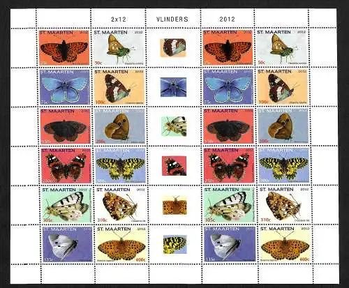 St. Maarten: 12x papillons, 2x en petit arc, frais de post 2012