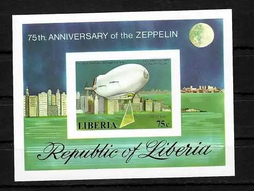 Liberia: 75 Jahre Zeppelin-Luftschiffe, #1060, Block 89B, ** 