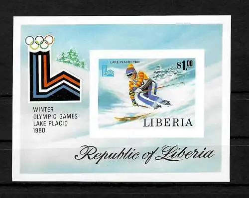 Liberia: Winter Olympic Games Lake Placid, 1980, #1174, Block 95B, postfrisch