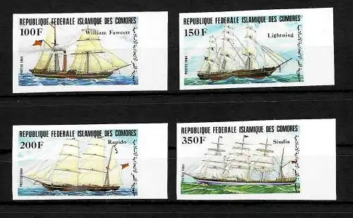 Comores: navires, voiliers #718-21, frais postaux