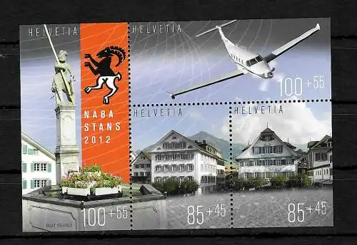 Schweiz: Briefmarkenausstellung NABA STANS 2012, #2257-60, Block #49 postfrisch