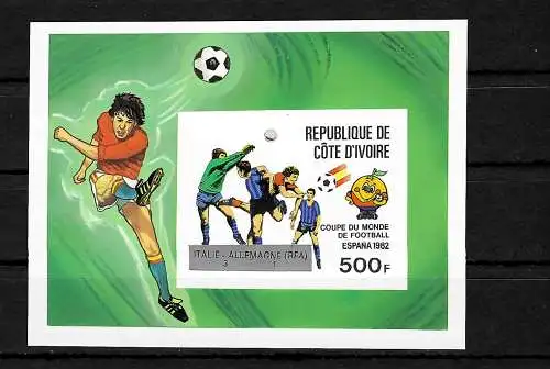 Côte d'Ivoire: vainqueur du Coupe du Monde 1982, Espagne #751B, bloc #24B post-fraîchissement