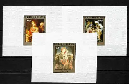 Elfenbeinküste: Weihnachten 1984, Gemälde #842-844, postfrisch, 3x Luxus Blöcke