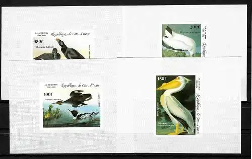 Côte d'Ivoire: 200ème anniversaire de John Jame Audubon #853-856, 4x blocs de luxe