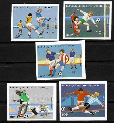 Côte d'Ivoire: Coupe du Monde 1986, Mexique #913-917, frais de poste