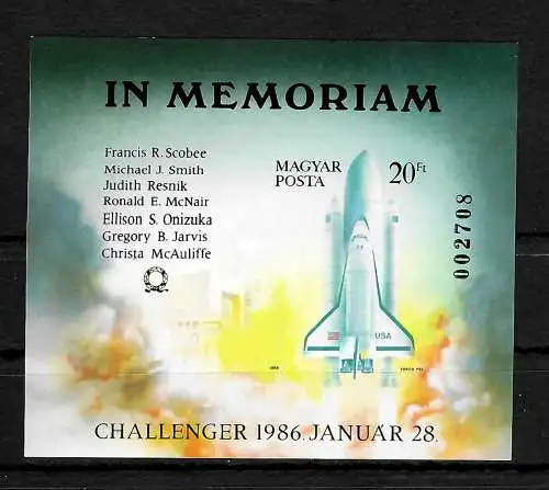 Ungarn: Explosion Raumfähre Challenger 1986,  #3812, Block 182B