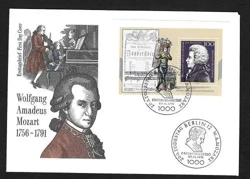 Allemagne: FDC Wolfang Amadeus Mozart, 1991