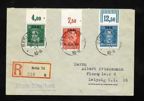 Echt gelaufener Einschreibebrief, Oberrand, Berlin, MiNr. 407-409 BPP geprüft