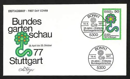 BRD: 25 Jahre Bundesgartenschau 1977, Stuttgart - Blumen MiNr. 927, FDC