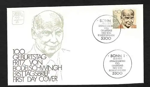 BRD: 100e anniversaire de Fritz von Bodelbilth, Mi Nr. 942, FDC