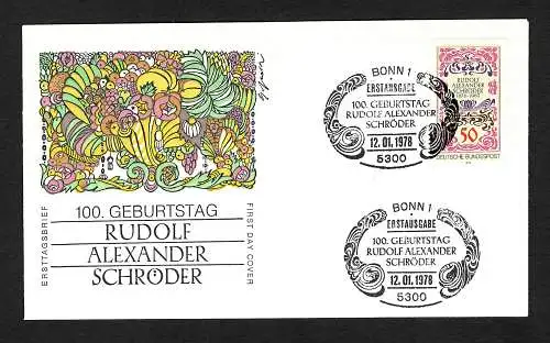 BRD: 100 Geburtstag von Rudolf Alexander Schröder,  MiNr. 956,  FDC