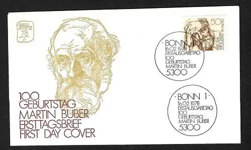 BRD: 100. Geburtstag von Martin Buber,  FDC, MiNr. 962