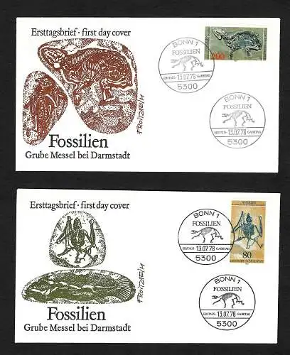 BRD: Fossilien, Grube Messel bei Darmstadt, 2x FDC, MiNr. 974-75