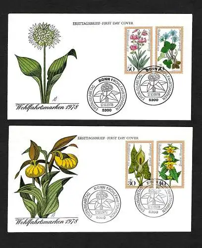 BRD: Blumen Wohlfahrtsmarken, 2x FDC, MiNr. 982-85