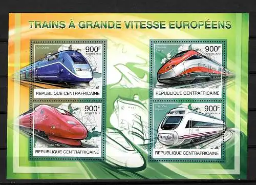 Afrique centrale: trains européens à grande vitesse: Thalys BPA, TGV Duplex, ...