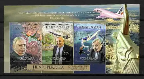 Guinea: Tod von Henri Perrier, #9360-62, Air France, Concorde Block postfrisch