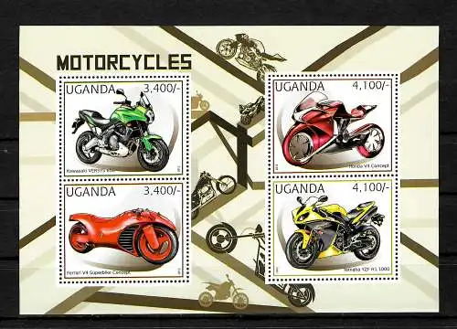 Ouganda: motos Kawasaki VERSYS, Ferrari V4, Honda V4 Yamaha YZF R1, **