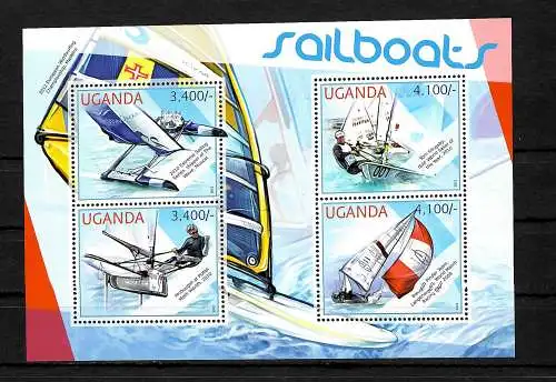 Uganda: Segelboote 2009-10, Sailboats, Block postfrisch