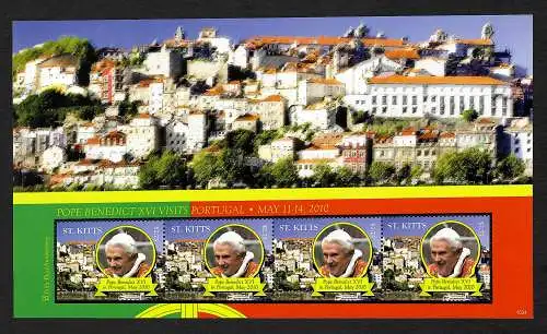 St. Kitts: Papst Bendedict XVI, visits Portugal 2010, Block postfrisch