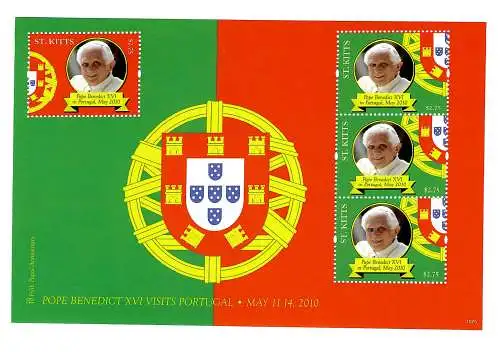 Saint-Kitts: Le pape Bendedict XVI, visite au Portugal 2010, bloc post-fraîchissement