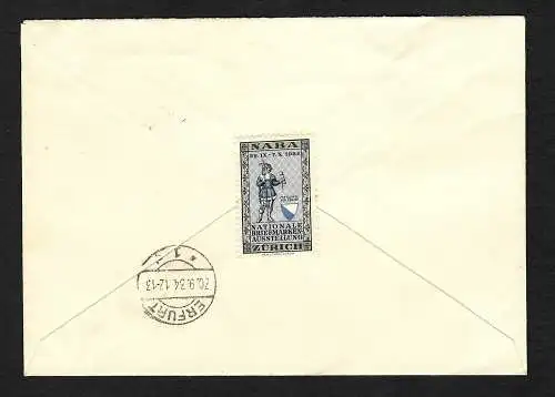 Schweiz: NABA 1934, Einschreiben Block Nr. 1 auf Brief nach Erfurt, Vignette FDC