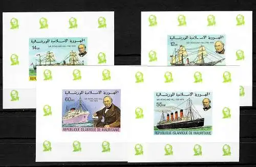 Mauritanie: 100e anniversaire de la mort de Sir Rowland Hill #636-640, blocs de luxe, **