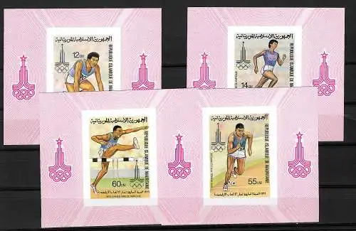 Mauretanien: Olympische Sommerspiele 1980, Moskau #656-656, 5x Luxus-Blöcke, **