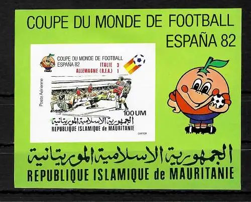 Mauritanie: Gagnant Football WM 1982 Espagne #773, bloc #37B post-fraîchissement impression