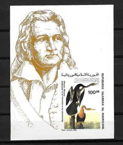 Mauritanie: 200ème anniversaire de John James Audubon #856, bloc #61B, frais de port