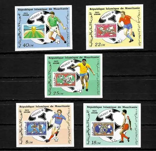 Mauritanie:Football WM 1986, Mexique #676-80, post-fraîchissement