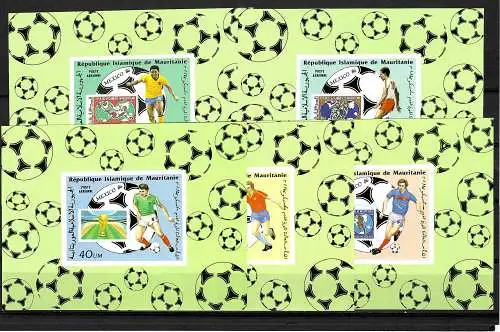 Mauritanie:Wootball WM 1986, Mexique, 5x blocs de luxe #876-880, frais de poste