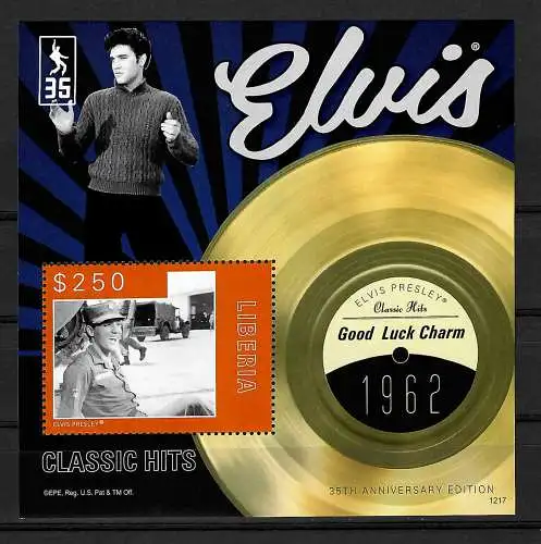 Liberia: Elvis Presley: Good Luck Charm, 1962, Block, postfrisch, **