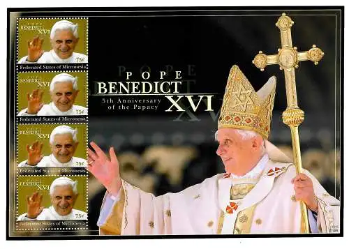 Micronésie: 5ème anniversaire Pontificat du pape Benoît XVI,Bloc, post-frais **