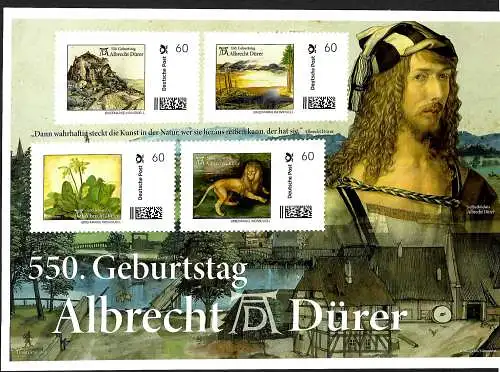 Bund: 550e anniversaire Albrecht Dürer, marque Individuelle, bloc autocollant