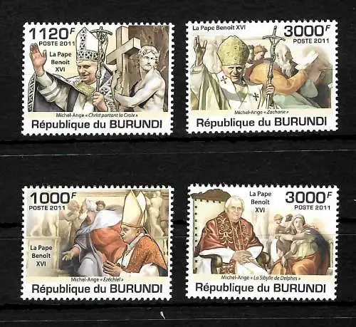 Burundi: Le pape Benedict XVI, 4 timbres frais