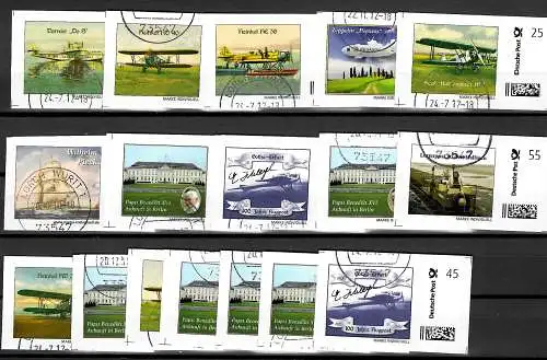 17 Individual Briefmarken Deutschland: Flugzeuge, Schiffe, Papst Benedikt XVI