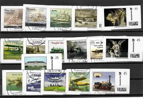 17 Individual Briefmarken Deutschland: Flugzeuge, Schiffe, Gemälde, Eisenbahn