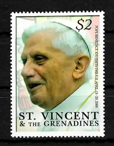 St. Vincent u& Grenadines:  Papst Bendedict XVI in den USA,  postfrisch, **