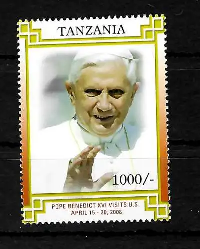 Tansania:  Papst Bendedict XVI,  postfrisch, **