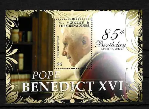 St. Vincent & Grenadinen:  85. Geburtstag von Papst Bendedict XVI,  postfrisch