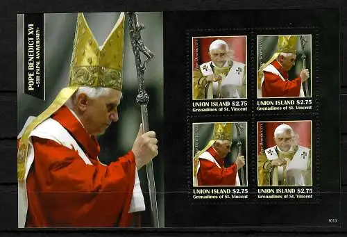 St. Vincent & Grenadinen: Papst Bendedict XVI, 5 Jahre Pontifikat, Block **