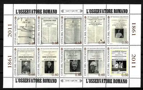 Vatikan: 150 Jahre Zeitung des Heiligen Stuhls: L' Osservatore Romano, #1700-09