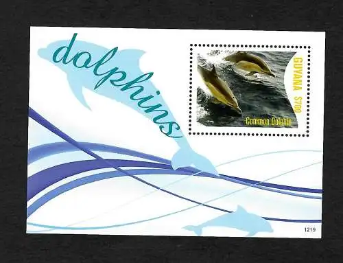 Guyana: Delphine, dolphins, Block, 1 Briefmarke postfrisch