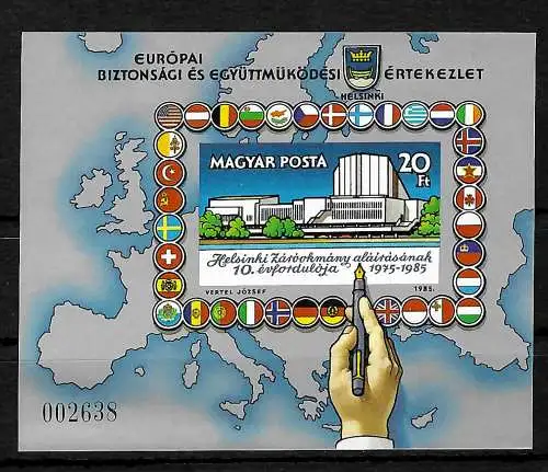 Ungarn: 10. Jahrestag der Unterzeichnung KSZE Schlußakte, Block #179B postfrisch