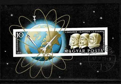 Hongrie: Vols spatiaux Gagarin, German, Titov, Glenn, Block #33B