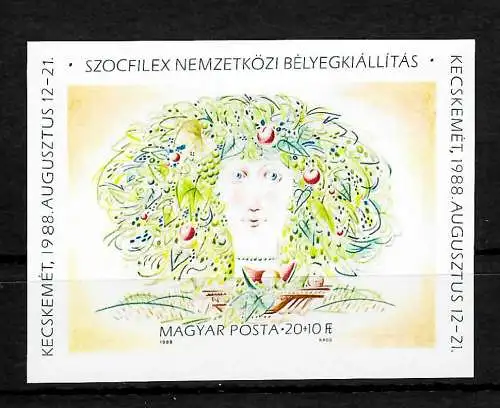 Ungarn: Briefmarkenausstellung SOZPHILEX '88, Block #196B postfrisch