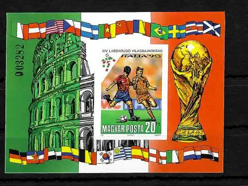 Hongrie: Coupe du Monde, Italie 1990, bloc #210B, frais de port