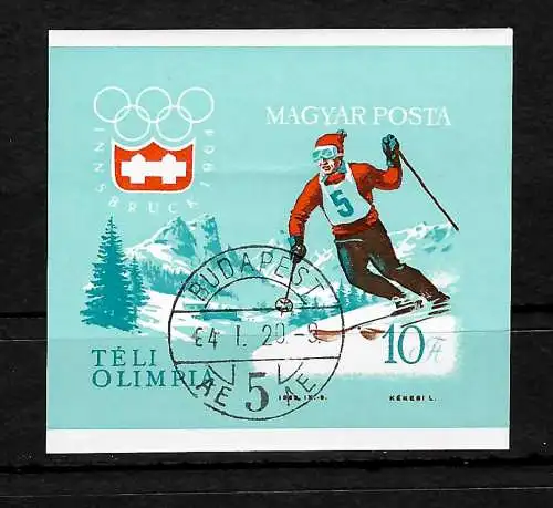 Hongrie: Jeux olympiques d'hiver 1964, Innsbruck, bloc #40B, cacheté