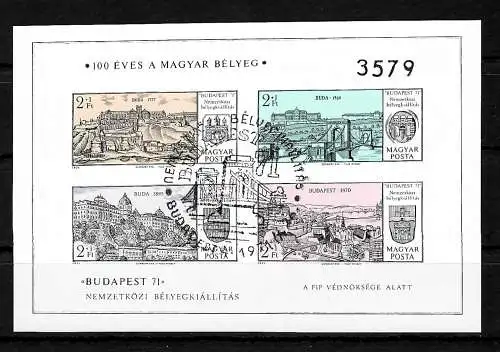 Hongrie: Exposition des timbres Budapest '71, bloc #79B, cacheté